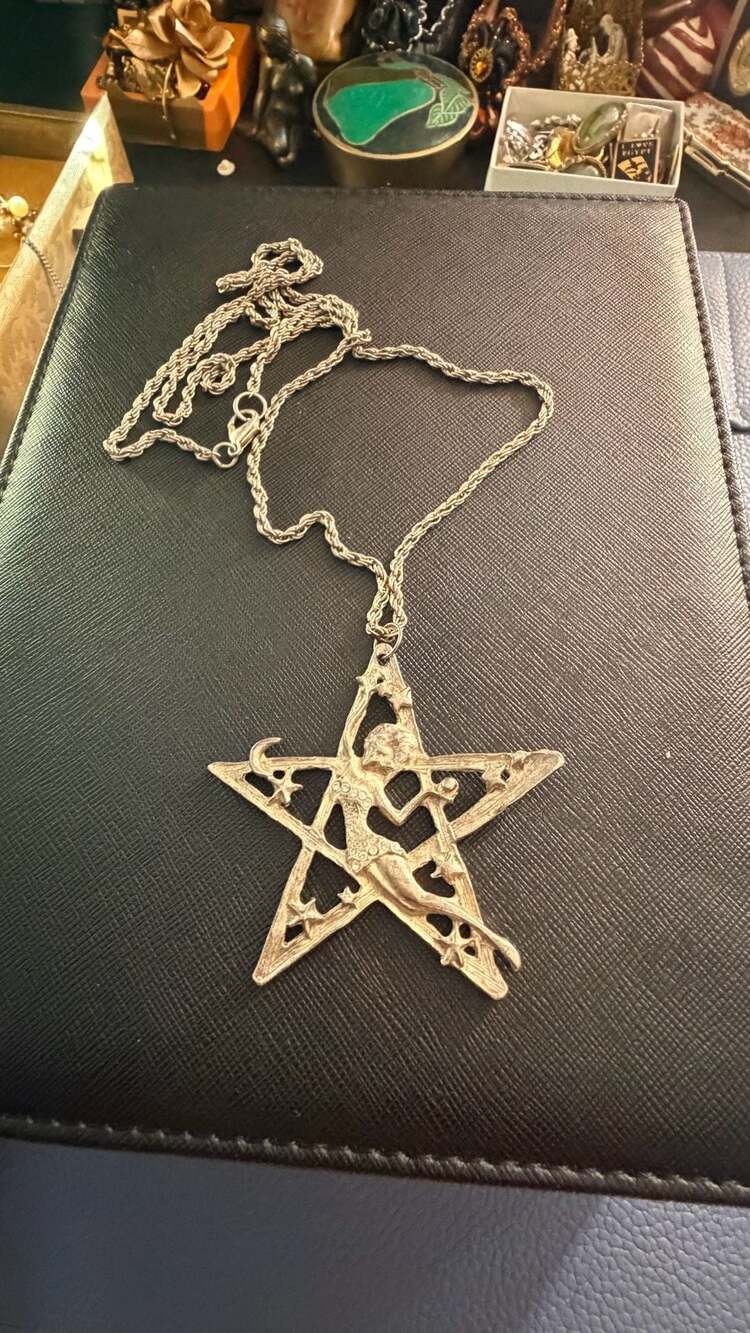 Vintage Style Art Nouveau Fairy or Goddess Pentagram Pendant Necklace